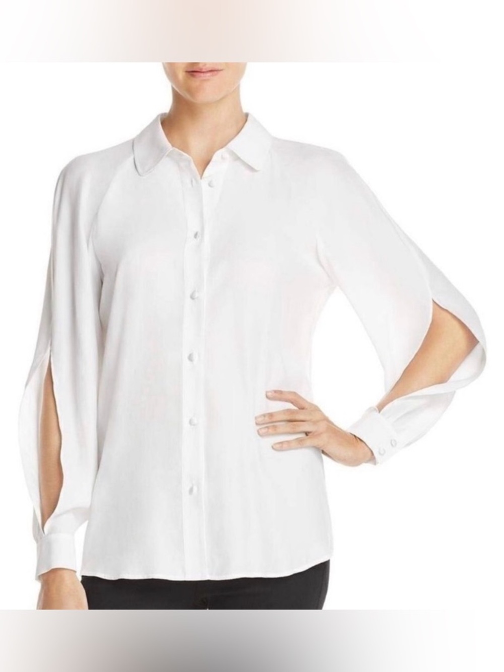Frame Denim Cream Split Sleeve Silk Button Down Shirt